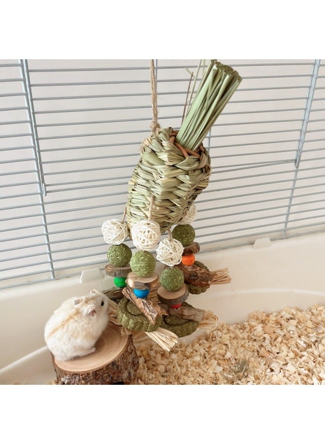 عام مجموعة من العناصر تشمل أرنب طوطو قاطع لعبة الهامستر، لعبة الدب الذهبي، أسنان العض، أسنان صحية، قش، جزرة، كرة العشب، هامستر، تصميم الحديقة. - Image 4