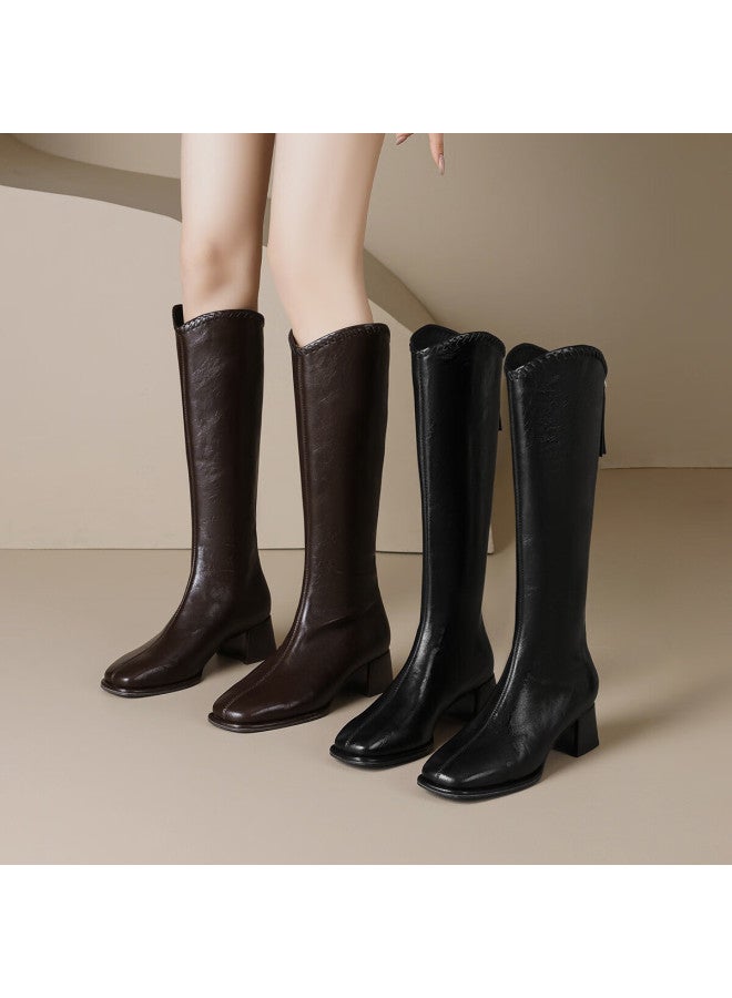 dme Demana Minimalist Commuter 25-year Winter Square Toe Solid Color Versatile Cloud Sensation Insole Commuter 3d Woven Long Boots - Image 3