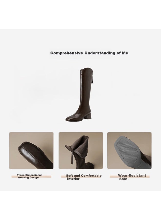 dme Demana Minimalist Commuter 25-year Winter Square Toe Solid Color Versatile Cloud Sensation Insole Commuter 3d Woven Long Boots - Image 5