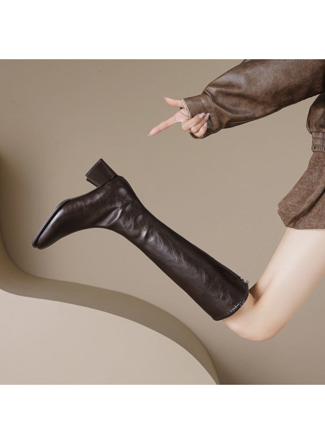 dme Demana Minimalist Commuter 25-year Winter Square Toe Solid Color Versatile Cloud Sensation Insole Commuter 3d Woven Long Boots - Image 2