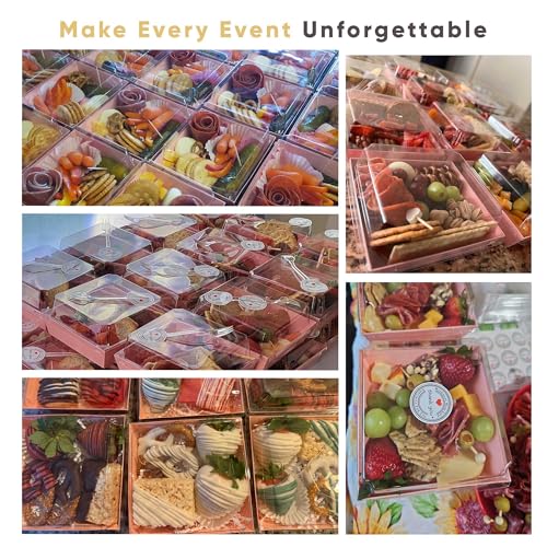 Leafiew 50 Pack Small Clear Treat Boxes - Dessert Boxes To Go - 5Inch Disposable Paper Mini Containers for Cookie, Cake Slice, Charcuterie, Bakery, Pastry, Strawberry, Baked Goods Packaging (Pink) - Image 5