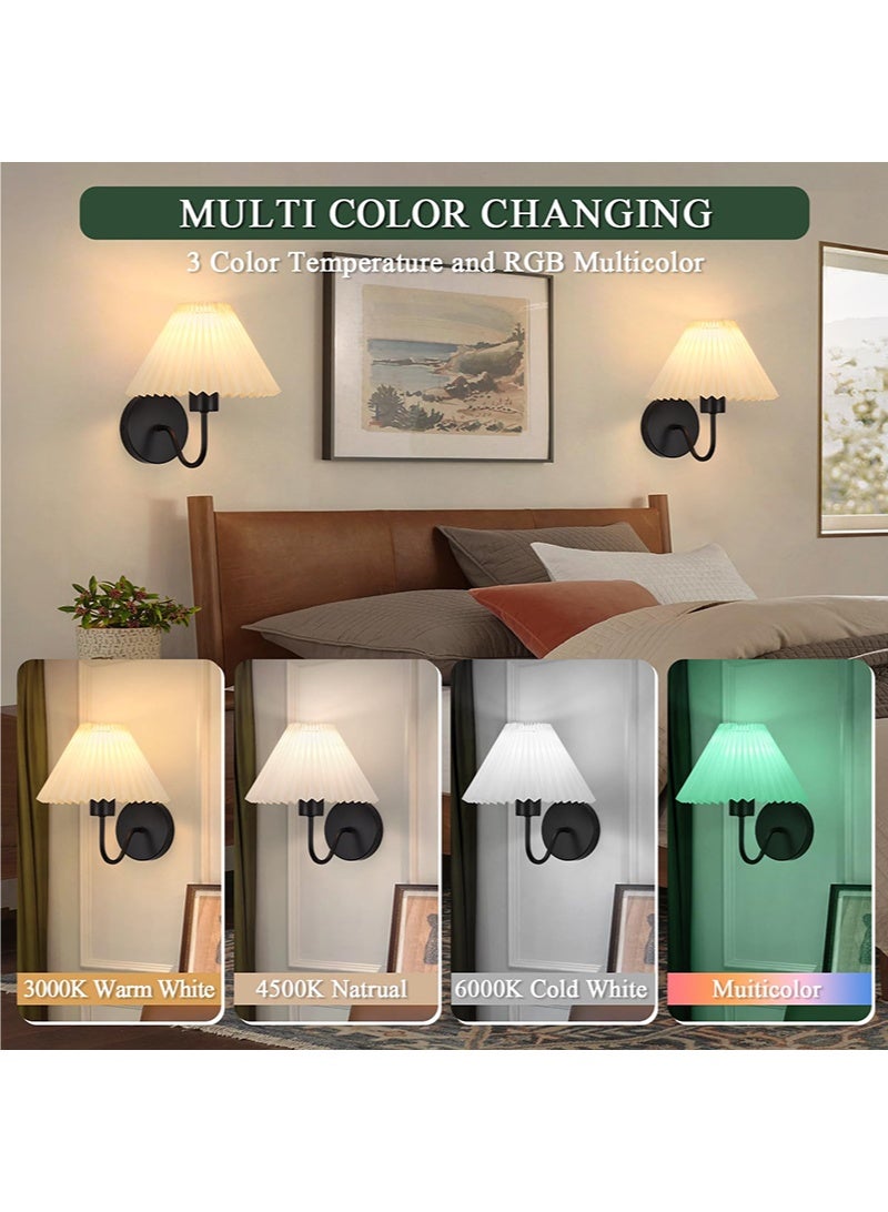 WALALLA Wall Sconces Sets of 2 RGB Battery Operated Wall Sconces for Bedroom Dresser Classic Black Wall Lamp with Remote for Living Room Bathroom Dining Room Corridor Staircase (2 Bulbs Included) - Image 3