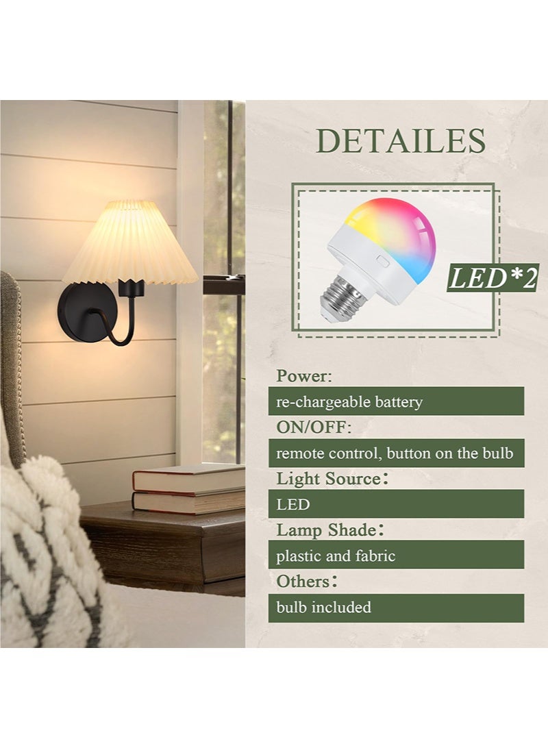 WALALLA Wall Sconces Sets of 2 RGB Battery Operated Wall Sconces for Bedroom Dresser Classic Black Wall Lamp with Remote for Living Room Bathroom Dining Room Corridor Staircase (2 Bulbs Included) - Image 4