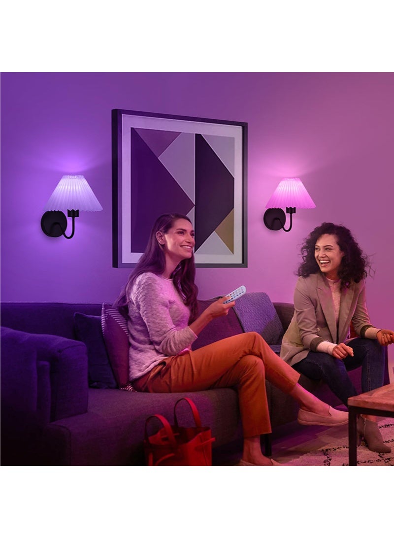 WALALLA Wall Sconces Sets of 2 RGB Battery Operated Wall Sconces for Bedroom Dresser Classic Black Wall Lamp with Remote for Living Room Bathroom Dining Room Corridor Staircase (2 Bulbs Included) - Image 5