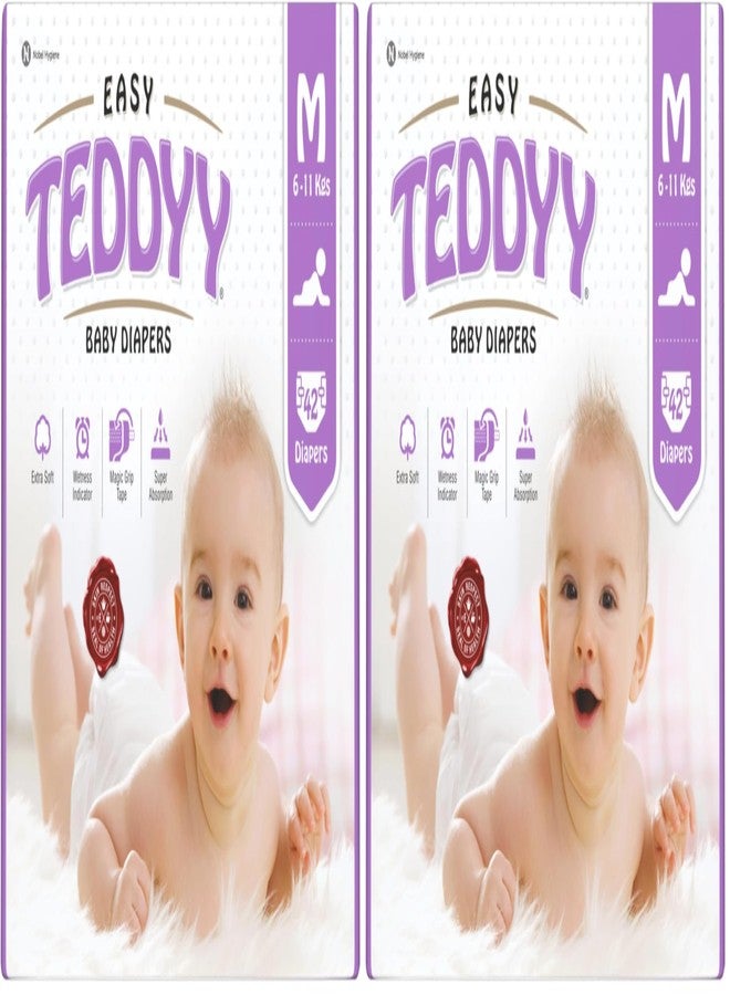 TEDDYY Easy Baby Medium Size Diaper (42 Count), 6-11 kgs, Long Lasting Absorption, Anti - Rash (Pack of 2)