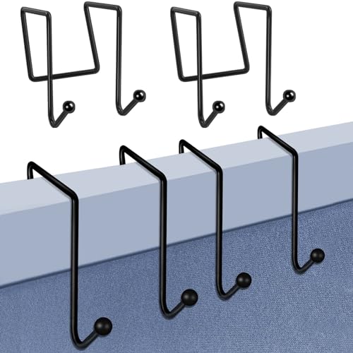 HiGift 4 Pack Cubicle Double Coat Hooks for 2 Inch Width Cubicle Panel Partition Wall, Cubicle Panel Metal Hooks for Hanging Clothes, Bags, Purses, Keys, Umbrellas, Color Black - Image 1