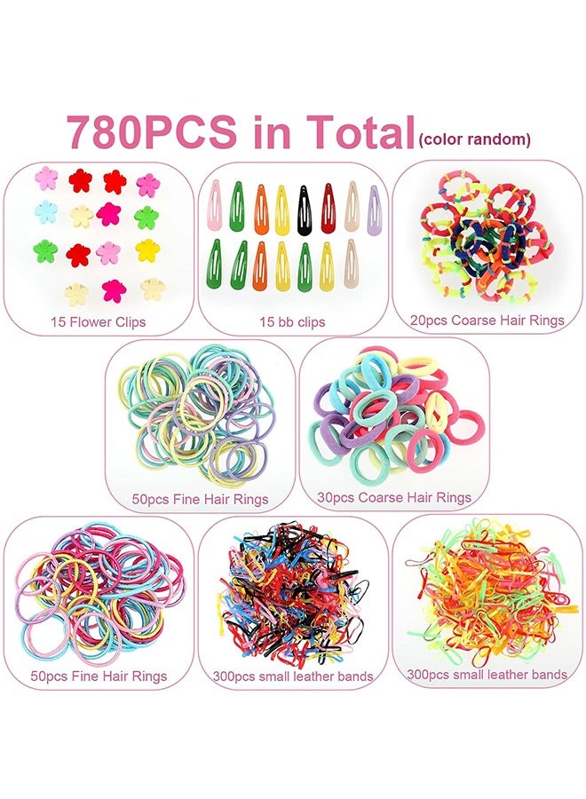 780Pcs Girls Hair Accessories Set, Assorted Colors Hair Tie Set for Girls, Scrunchies, Elastic Hair Bands, Snap Clip, Hair Clips, Mini Flower Hair Claws for Women Girls (Color Random) - Image 2