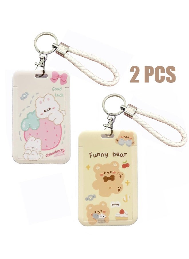 HY 2 Pcs Kpop Photocard Holder Keychain Cartoon Animal PC Holder Kpop ID Badge Holder with Keychain Student Bus Card Pendant Keychain Hard Shell Protective Photo Sleeves (White and Yellow)  - Image 1