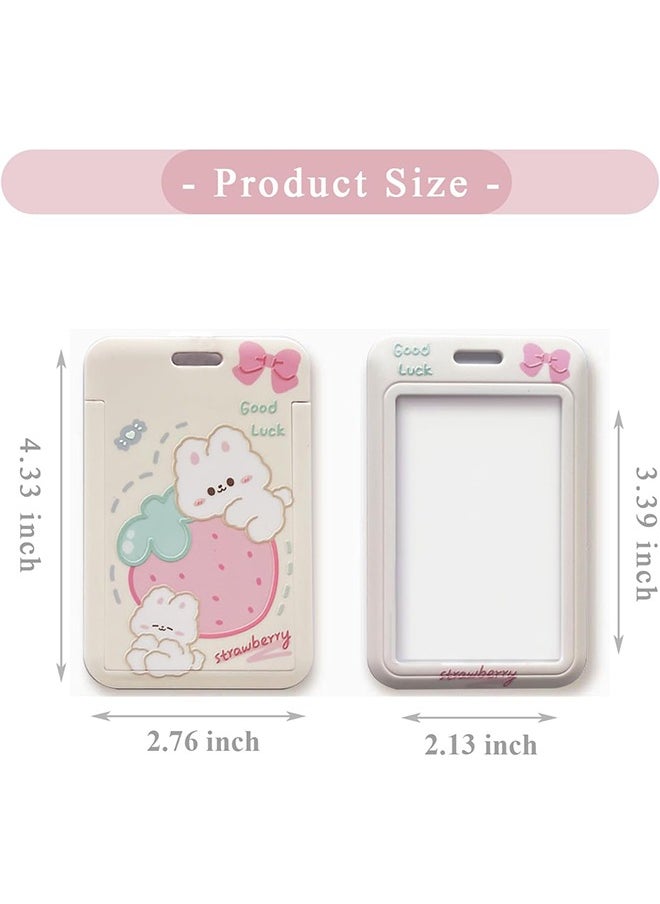 HY 2 Pcs Kpop Photocard Holder Keychain Cartoon Animal PC Holder Kpop ID Badge Holder with Keychain Student Bus Card Pendant Keychain Hard Shell Protective Photo Sleeves (White and Yellow)  - Image 3