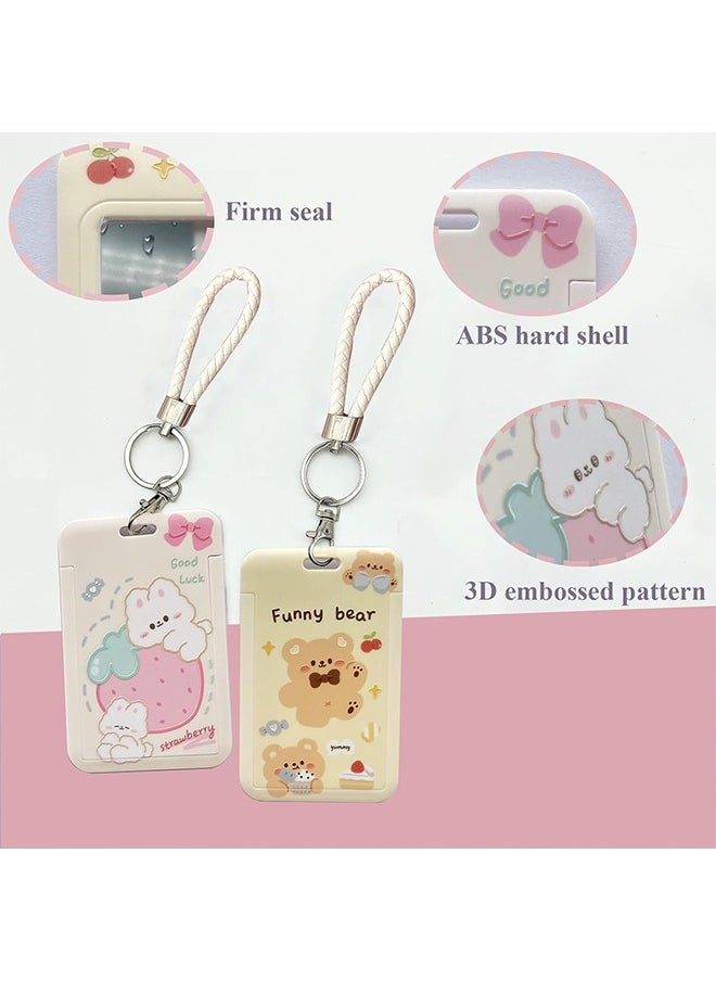 HY 2 Pcs Kpop Photocard Holder Keychain Cartoon Animal PC Holder Kpop ID Badge Holder with Keychain Student Bus Card Pendant Keychain Hard Shell Protective Photo Sleeves (White and Yellow)  - Image 4