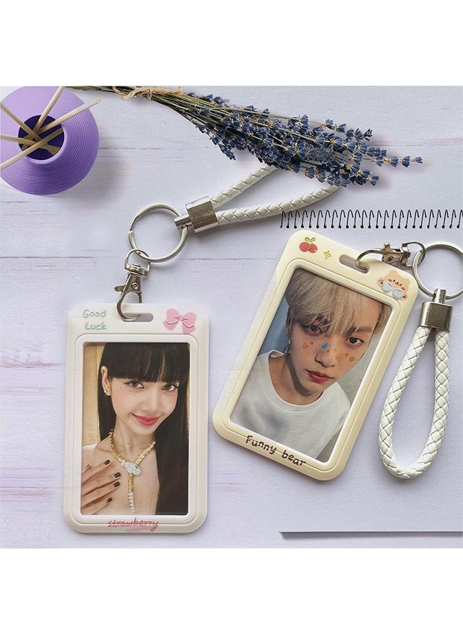 HY 2 Pcs Kpop Photocard Holder Keychain Cartoon Animal PC Holder Kpop ID Badge Holder with Keychain Student Bus Card Pendant Keychain Hard Shell Protective Photo Sleeves (White and Yellow)  - Image 5