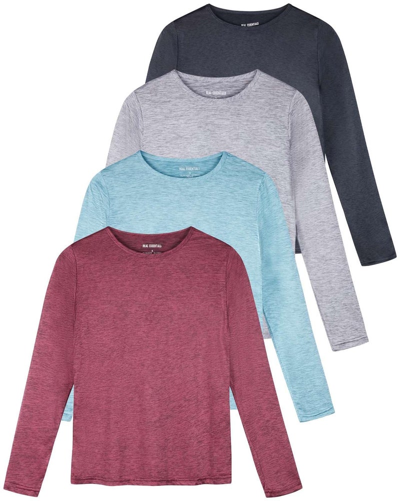 REALESSENTIALS Real Essentials 4 Pack: Women's UPF 50+ Quick Dry Fit Sun Shirts Long Sleeve UV SPF Hiking Top Outdoor (Available in Plus), Set 7, L, - Image 1