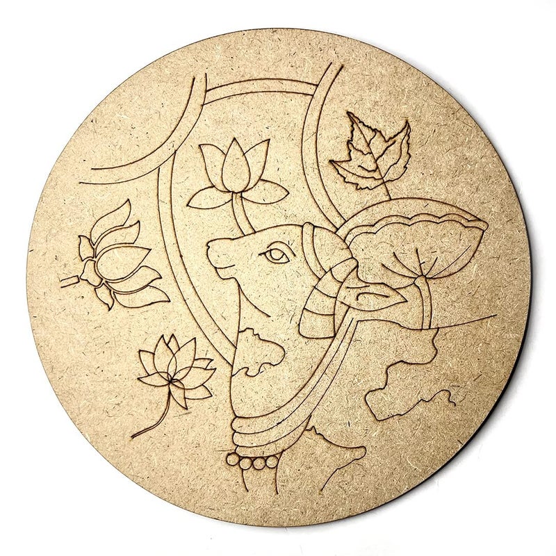 TANGYOAK Pichwai Cow Lotus Mdf Design Engraved Wall Plate With Frame DIY Craft Set Of 6 - Image 3