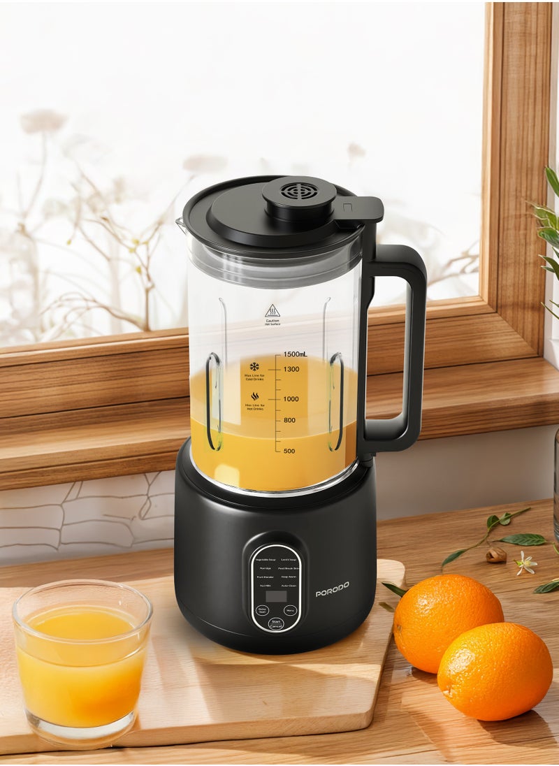 porodo - Nut Milk Maker 1.5L with Dual-Mode Blending Hot and Cold 400W / Advanced Thermal Jar / Make Soup / Baby Food / Blend Fruit / Auto-Clean / Fruit Blender / Keep Warm / High and Low Temperatures - Black - Image 1