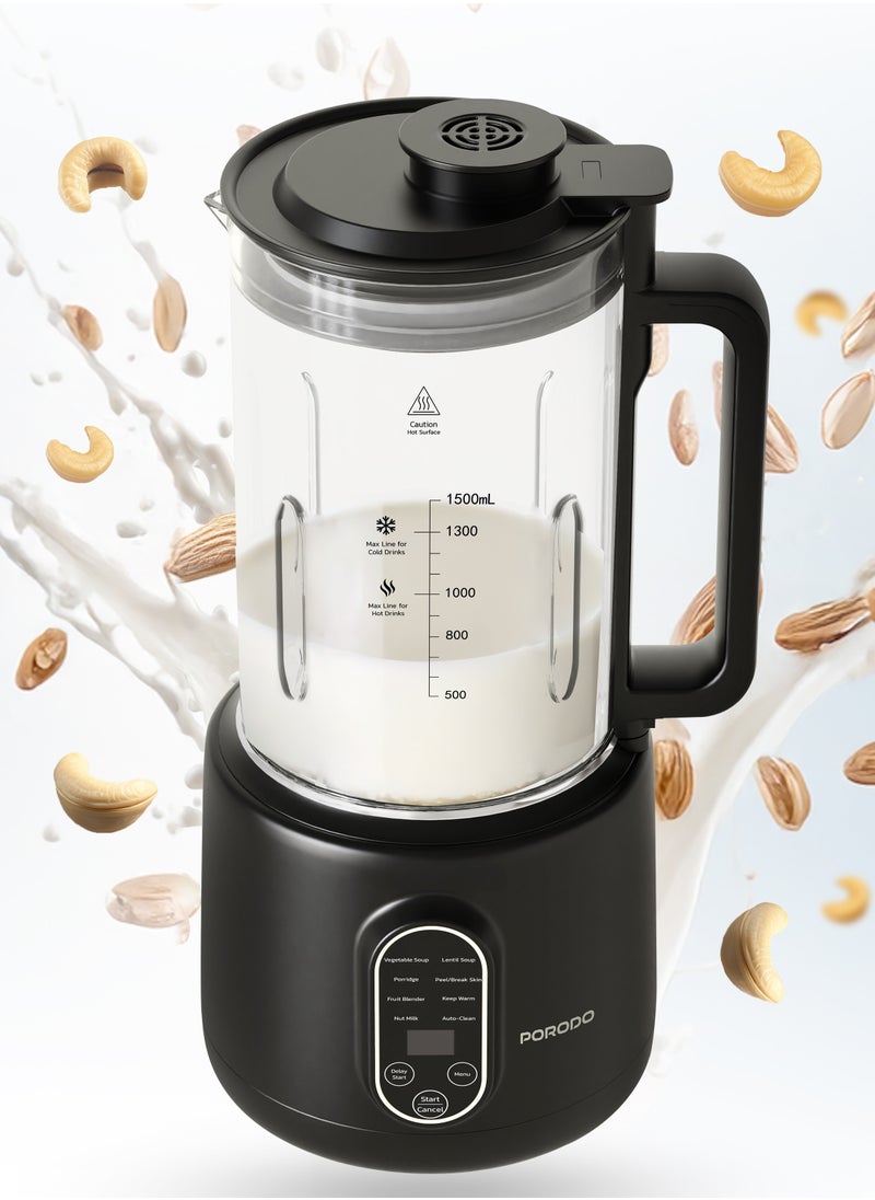 porodo - Nut Milk Maker 1.5L with Dual-Mode Blending Hot and Cold 400W / Advanced Thermal Jar / Make Soup / Baby Food / Blend Fruit / Auto-Clean / Fruit Blender / Keep Warm / High and Low Temperatures - Black - Image 1