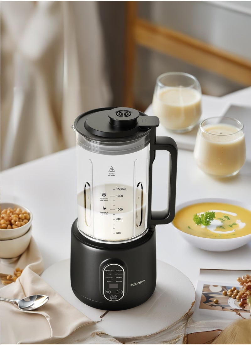 porodo - Nut Milk Maker 1.5L with Dual-Mode Blending Hot and Cold 400W / Advanced Thermal Jar / Make Soup / Baby Food / Blend Fruit / Auto-Clean / Fruit Blender / Keep Warm / High and Low Temperatures - Black - Image 1