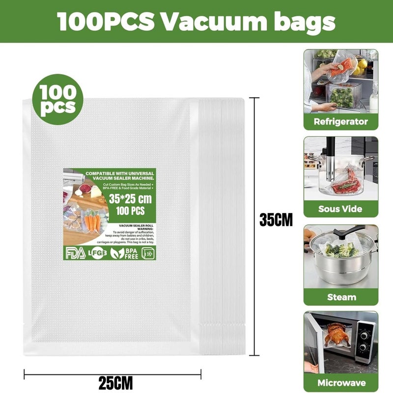 GBEX 100 Professional Vacuum Sealer Bags 25 x 35 cm for All Vacuum Sealer Food Sealer Bags Structured Bags Vacuum Safe Freezer Bags BPA Free Transparent 25 x 35cm - Image 2