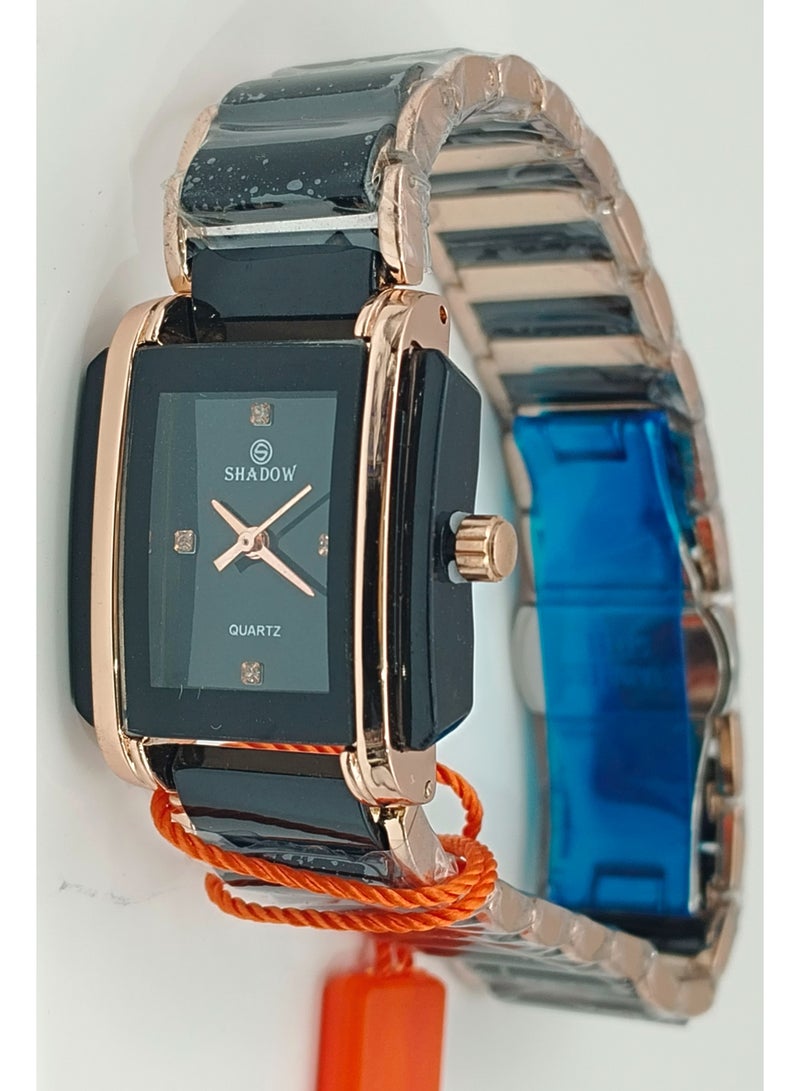 شادو ساعات زوجية شادو فاخرة - طقم أنيق بتصميم مستطيل ولون ثنائي - Image 2