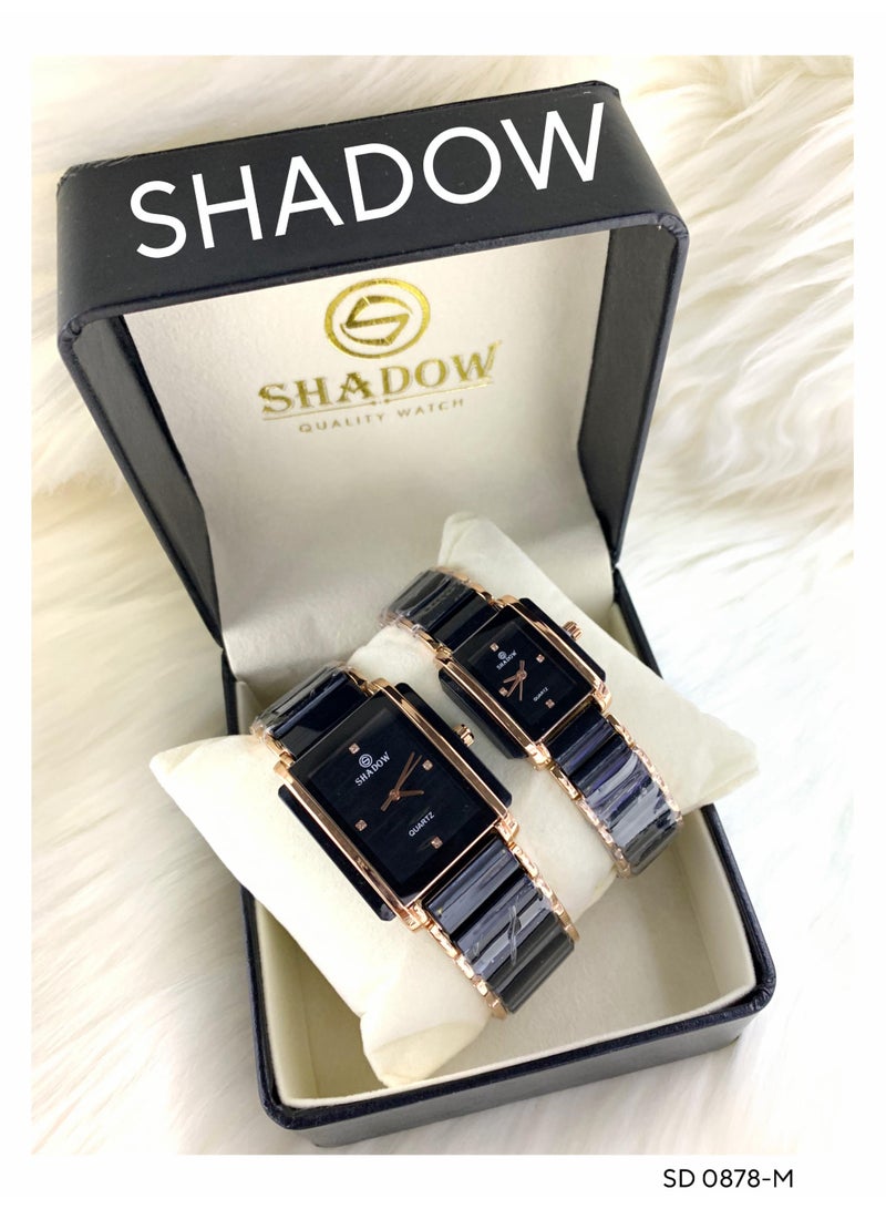 شادو ساعات زوجية شادو فاخرة - طقم أنيق بتصميم مستطيل ولون ثنائي - Image 5