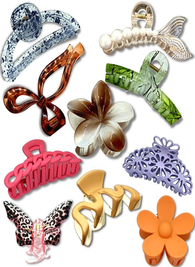 Quarya Hair Claw Clips Hair Clutchers Plastic Hair Clutches Big Large Size Hair Clips for Thick Hair Accessories For Women and Girls Multicolour (Pack of 10 Mix Designs plus 2 Velvet Hair Scrunchies) - Image 1