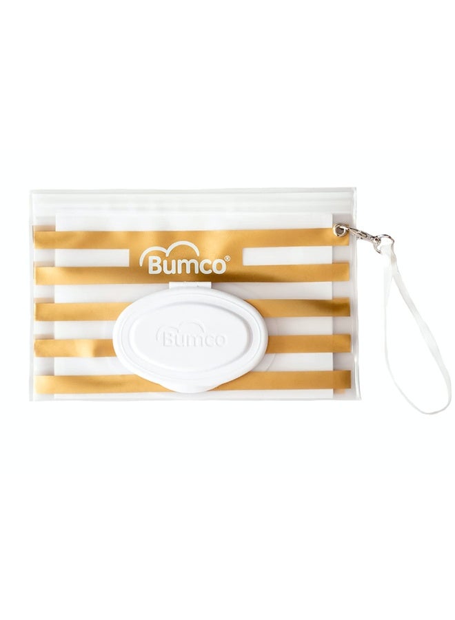Baby Bum Brush BUMCO Airtight Wipes Dispenser, Keeps Wet, Reusable Refillable Pouch, Diaper Bag Organizer for Travel, Carrying Clutch, Unique Baby Gift for Girl Boy [Gold] - Image 1