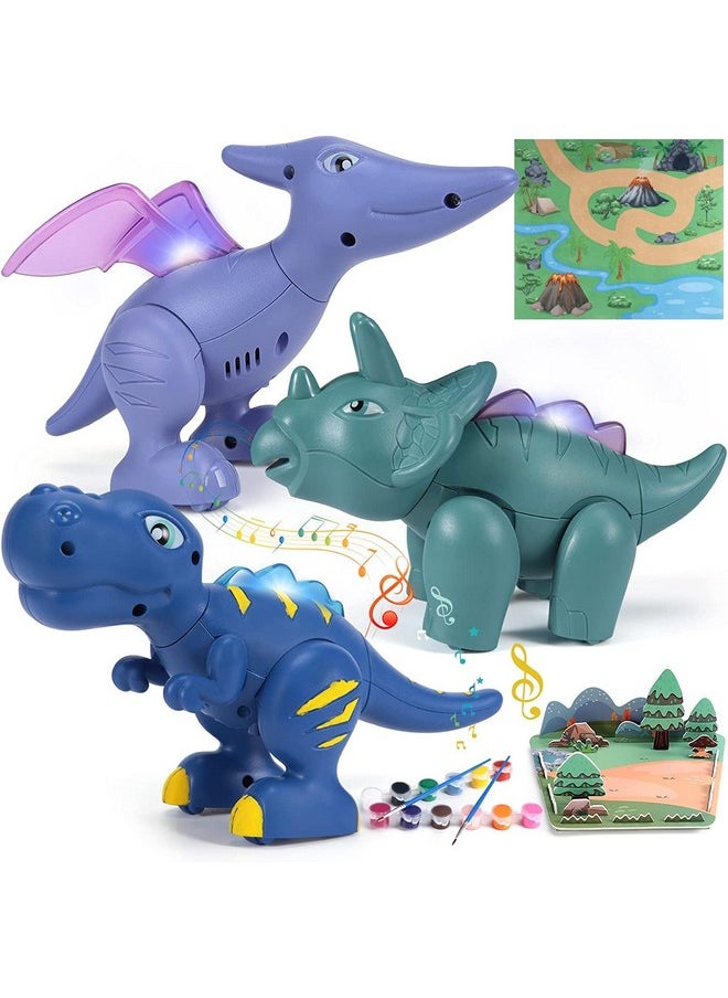 ThinkMax Magnetic Dinosaur Toys For Kids, Take Apart Toys With Light, Roar Sound, Play Mat & Painting Kit, Kids Trex Christmas Birthday Gifts For Boys Girls 2 3 4 5 Year Old, Medium, Green Blue Purple  - Image 1