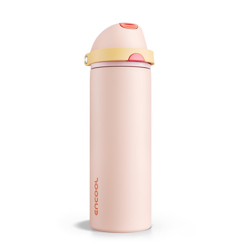 ENCOOL Insulated Water Bottle with Straw - Encool Stainless Steel Water Bottle with Push Button Lid, Leak-Proof & BPA-Free, Keeps Cold for 24 Hours for Sports, Travel, Gym (24 oz, Pink Daisy-Red) - Image 1