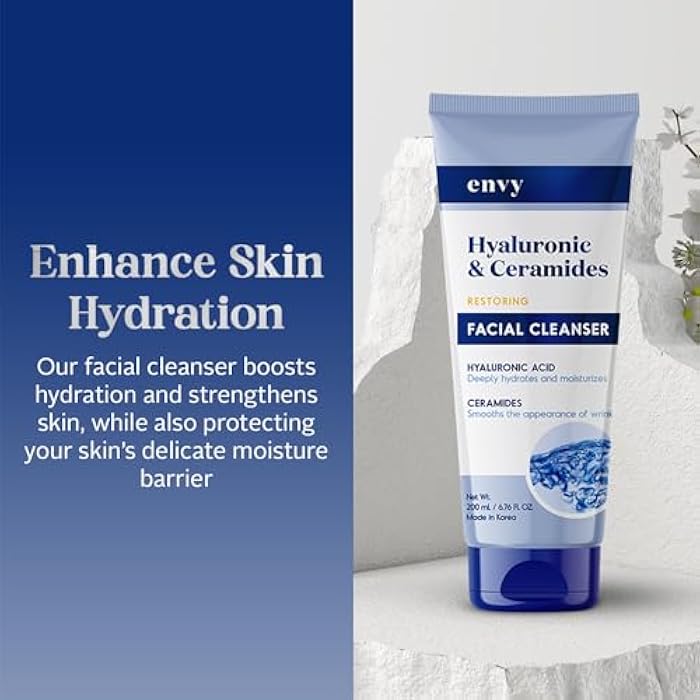 Envy منظف الوجه إنفي مع حمض الهيالورونيك والسيراميدات - مرطب، مرطب وزيادة الإشراق - عناية بالبشرة كورية نظيفة وخالية من القسوة لجميع أنواع البشرة - مختبر من قبل أطباء الجلد - 6.76 أونصة - Image 2