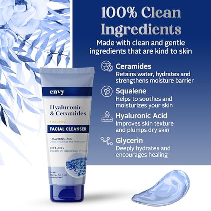 Envy منظف الوجه إنفي مع حمض الهيالورونيك والسيراميدات - مرطب، مرطب وزيادة الإشراق - عناية بالبشرة كورية نظيفة وخالية من القسوة لجميع أنواع البشرة - مختبر من قبل أطباء الجلد - 6.76 أونصة - Image 4