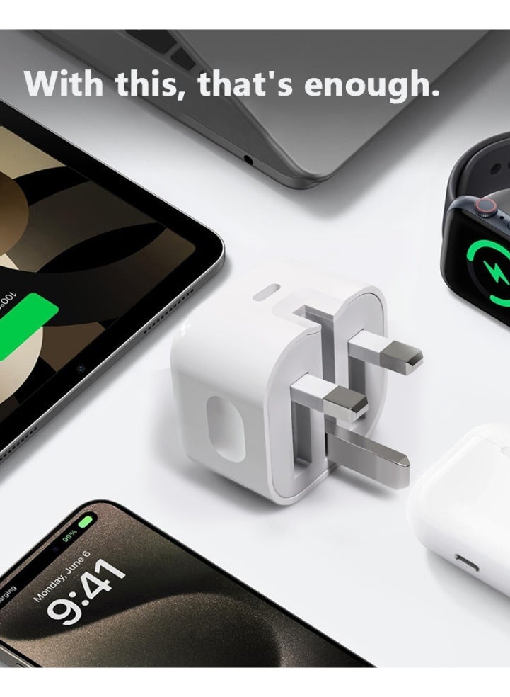 Fast charging adapter compatible with Apple, Samsung, and other 20W chargers; UK standard charger; foldable Type-C charger. - Image 2