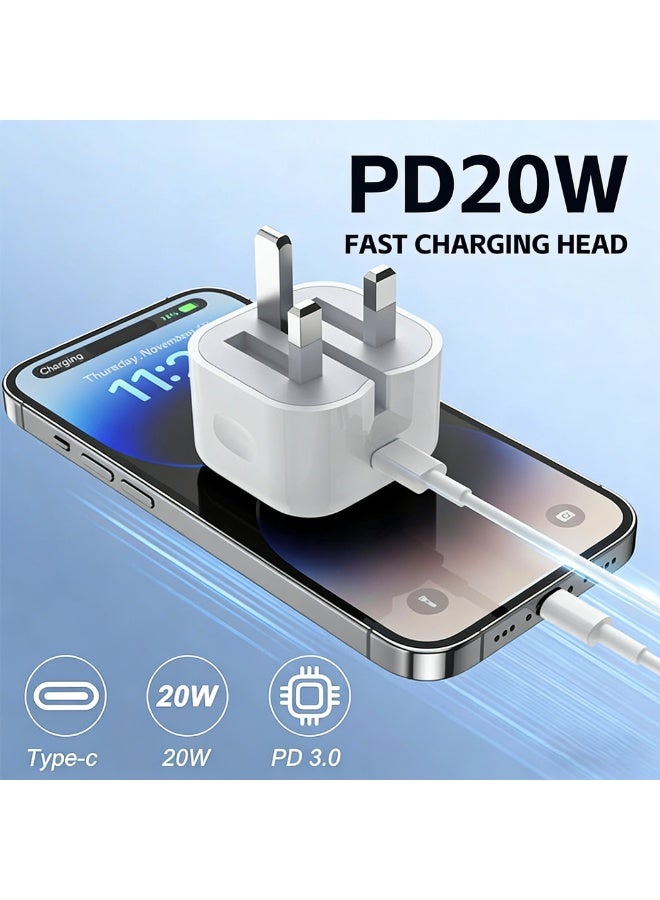 Fast charging adapter compatible with Apple, Samsung, and other 20W chargers; UK standard charger; foldable Type-C charger. - Image 1