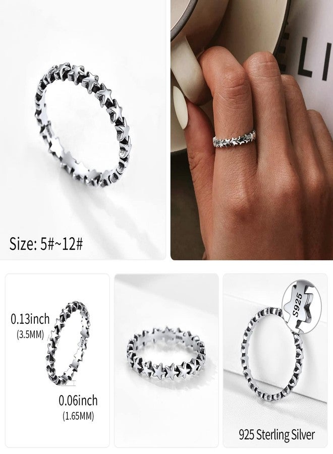 ChicSilver 925 Sterling Silver Ring 3mm Vintage Simple Star Statement Ring Wedding Band for Women Men Christmas Ring - Size 9 - Image 4