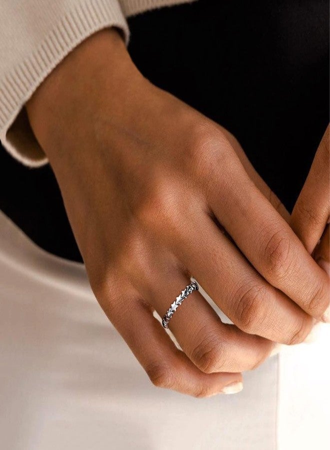 ChicSilver 925 Sterling Silver Ring 3mm Vintage Simple Star Statement Ring Wedding Band for Women Men Christmas Ring - Size 9 - Image 2
