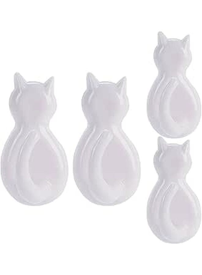 White Japanese Style Cat Tail Adhesive Wall Hooks Punch Free 4pcs For Kitchen Bathroom Storage - Image 1