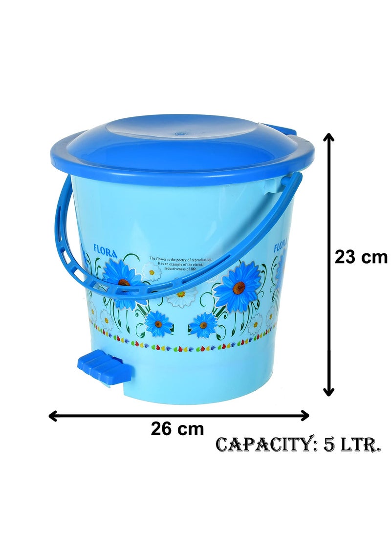Kuber Industries Kuber Industries Flower Printed Plastic Pedal Dustbin With Lid Handle For HomeKitchenOffice 5 Ltr Blue HS39KUBMART022435  - Image 5