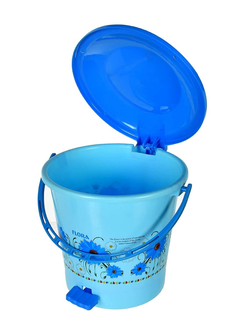 Kuber Industries Kuber Industries Flower Printed Plastic Pedal Dustbin With Lid Handle For HomeKitchenOffice 5 Ltr Blue HS39KUBMART022435  - Image 2