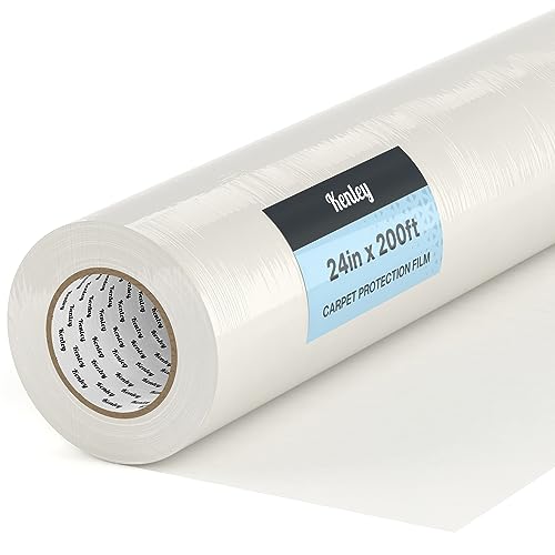 Kenley Carpet Protection Film - Self Adhesive Plastic Carpet Protector Film - Heavy Duty Shield Covering for Stairs Floor Runner Surface - Puncture & Water Resistant Sticky Protection Roll (24"x200') - Image 1