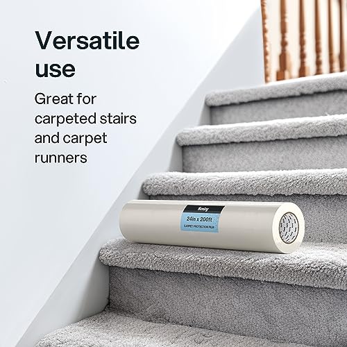 Kenley Carpet Protection Film - Self Adhesive Plastic Carpet Protector Film - Heavy Duty Shield Covering for Stairs Floor Runner Surface - Puncture & Water Resistant Sticky Protection Roll (24"x200') - Image 4
