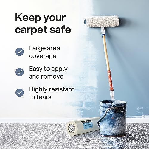 Kenley Carpet Protection Film - Self Adhesive Plastic Carpet Protector Film - Heavy Duty Shield Covering for Stairs Floor Runner Surface - Puncture & Water Resistant Sticky Protection Roll (24"x200') - Image 2