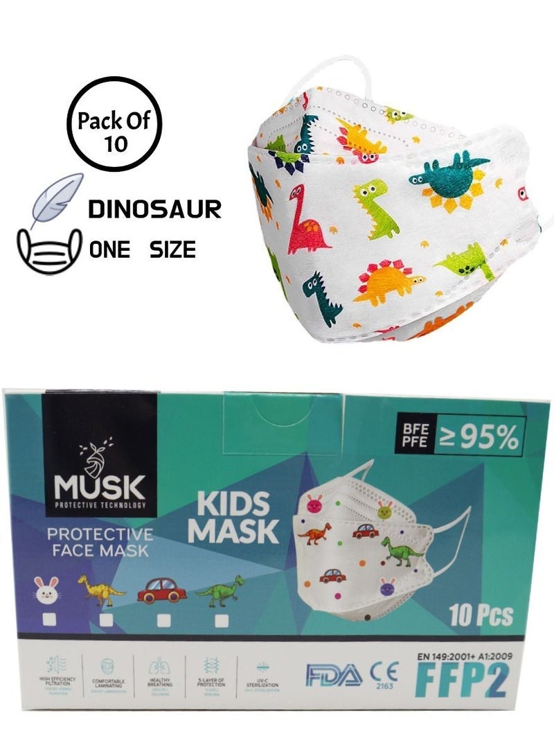 MUSK 10 Pieces N95 Protective Face Mask For Kids Dinosaur Design - Image 1