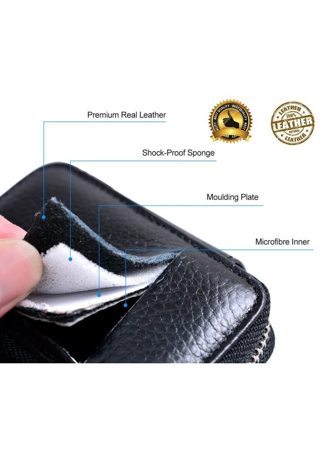 Buffway Car Key case,Genuine Leather Car Key Chain Keychain Holder Metal Hook and Keyring Zipper Bag for Remote Key Fob - Black, One Size - Image 4