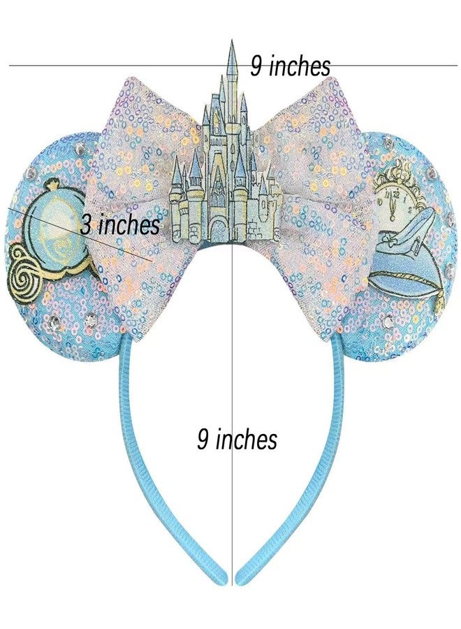 Bmobuo Princess Mouse Ears Headband for Women Blue Castle Mouse Ears for Adult Park Ears - Image 2