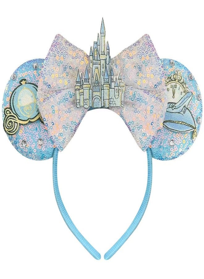 Bmobuo Princess Mouse Ears Headband for Women Blue Castle Mouse Ears for Adult Park Ears - Image 1