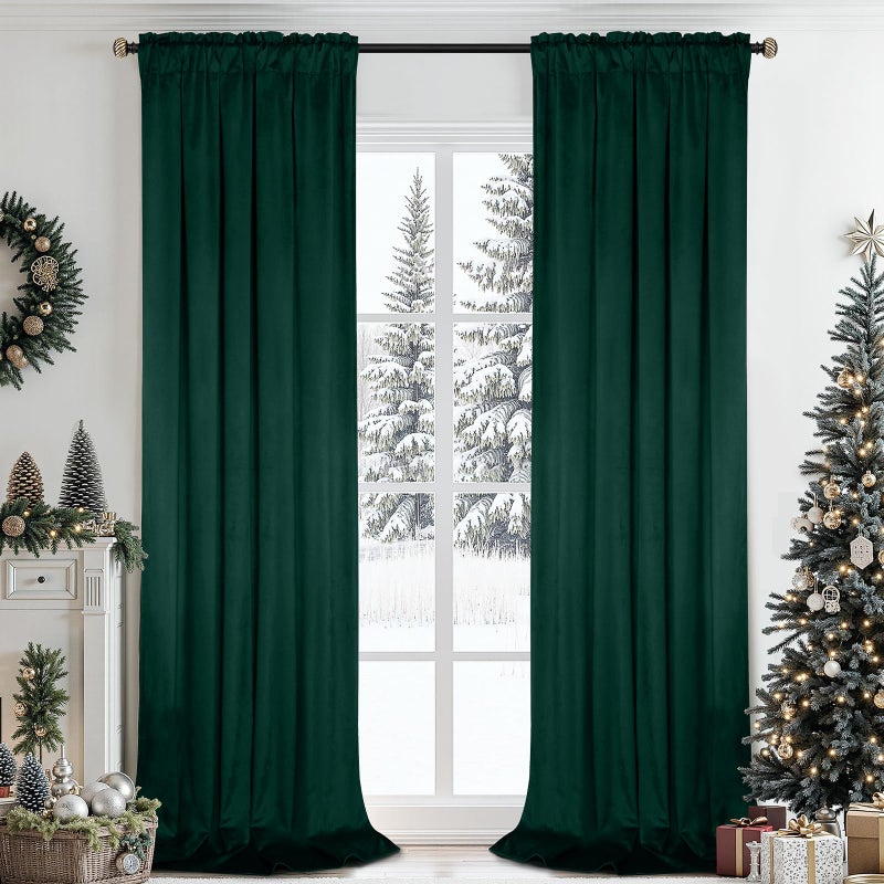 SimpleHome Dark Green Velvet Curtains 84 Inches for Living Room,Rod Pocket Luxury Blackout Velvet Curtains Thermal Insulated 2 Panels Room Darkening Drapes,W40 x L84 - Image 1