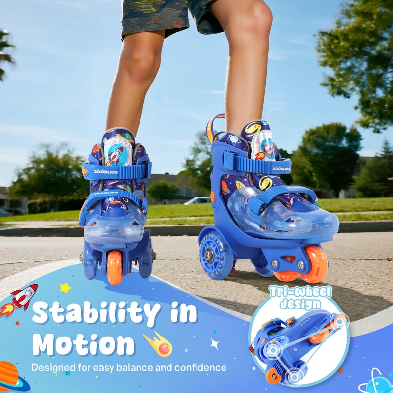 ZOOBLISS Kids Roller Skates for Beginners - ZOOBLISS Toddler Roller Skates for Boys Ages 3-7 with Light-Up Wheels & 4 Adjustable Sizes, Tri-Wheel Training Skates for Kids (Cosmic Blue) - Image 3