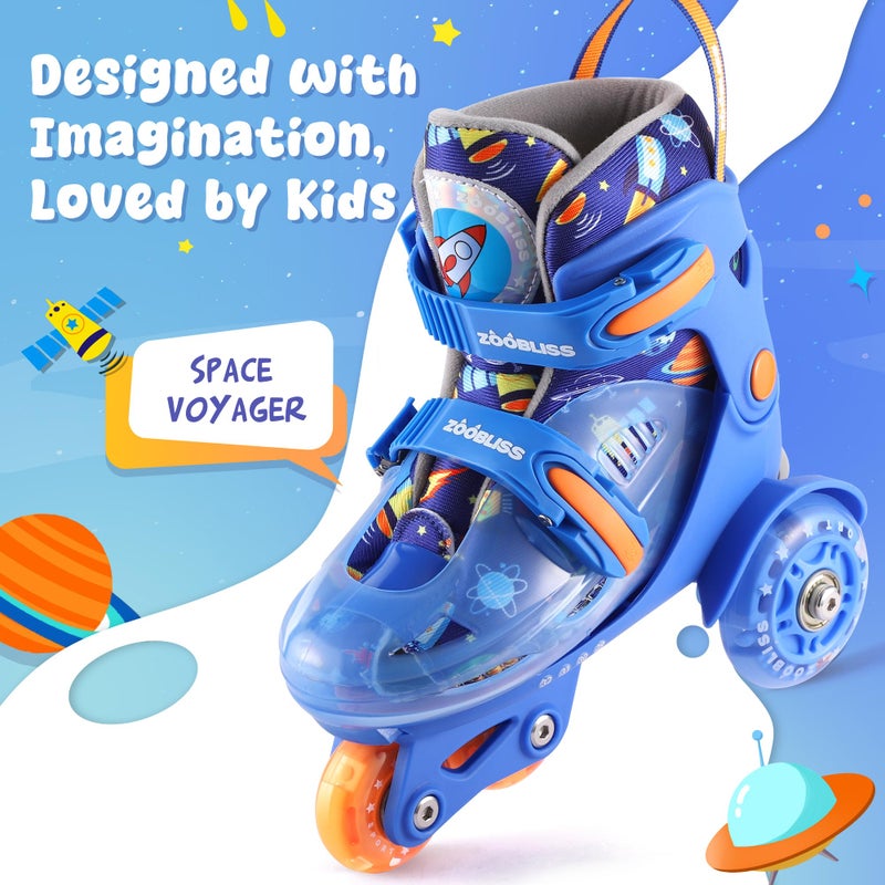 ZOOBLISS Kids Roller Skates for Beginners - ZOOBLISS Toddler Roller Skates for Boys Ages 3-7 with Light-Up Wheels & 4 Adjustable Sizes, Tri-Wheel Training Skates for Kids (Cosmic Blue) - Image 2