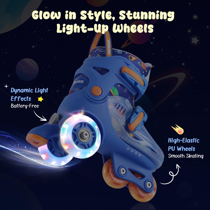 ZOOBLISS Kids Roller Skates for Beginners - ZOOBLISS Toddler Roller Skates for Boys Ages 3-7 with Light-Up Wheels & 4 Adjustable Sizes, Tri-Wheel Training Skates for Kids (Cosmic Blue) - Image 4