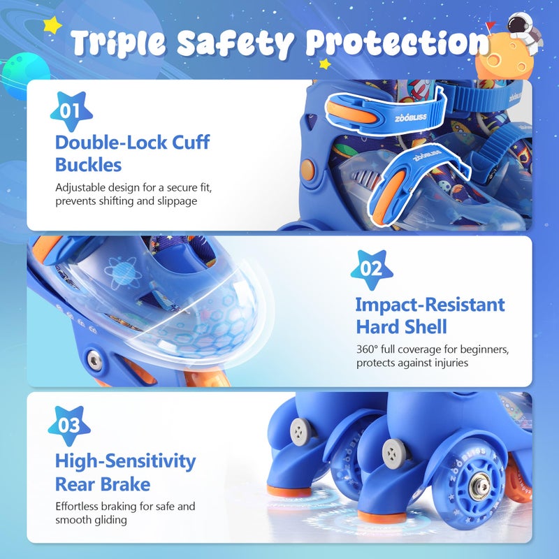 ZOOBLISS Kids Roller Skates for Beginners - ZOOBLISS Toddler Roller Skates for Boys Ages 3-7 with Light-Up Wheels & 4 Adjustable Sizes, Tri-Wheel Training Skates for Kids (Cosmic Blue) - Image 5