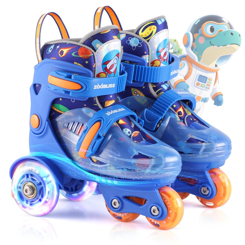 ZOOBLISS Kids Roller Skates for Beginners - ZOOBLISS Toddler Roller Skates for Boys Ages 3-7 with Light-Up Wheels & 4 Adjustable Sizes, Tri-Wheel Training Skates for Kids (Cosmic Blue) - Image 1