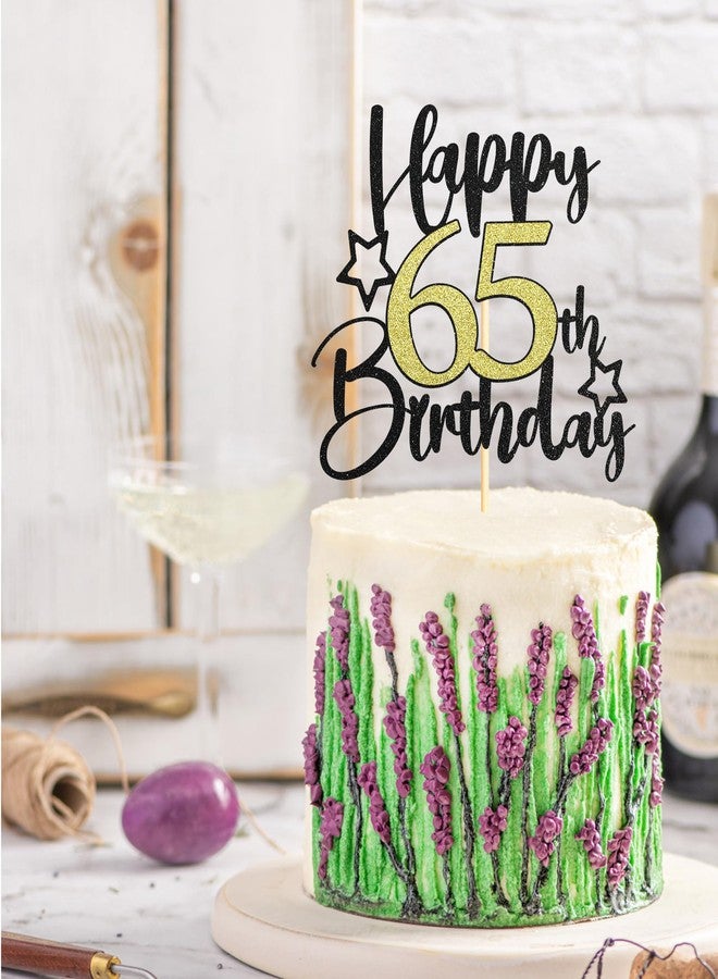 Sotpot 1PC Happy 65th Birthday Cake Topper with Star Pattern Black Gold Glitter Cake Pick Cake Decoration for 65th Birthday Theme Party Cake Decorations Supplies - Image 5